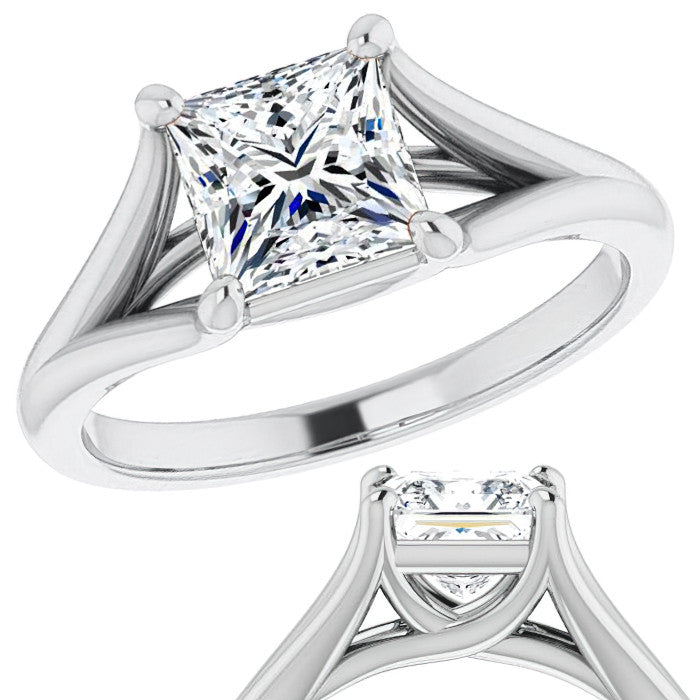 Split Shank Cathedral Princess cut Moissanite Solitaire Ring