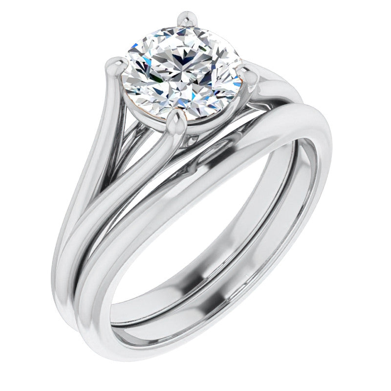 Split Shank Cathedral Round Brilliant Moissanite Solitaire Ring