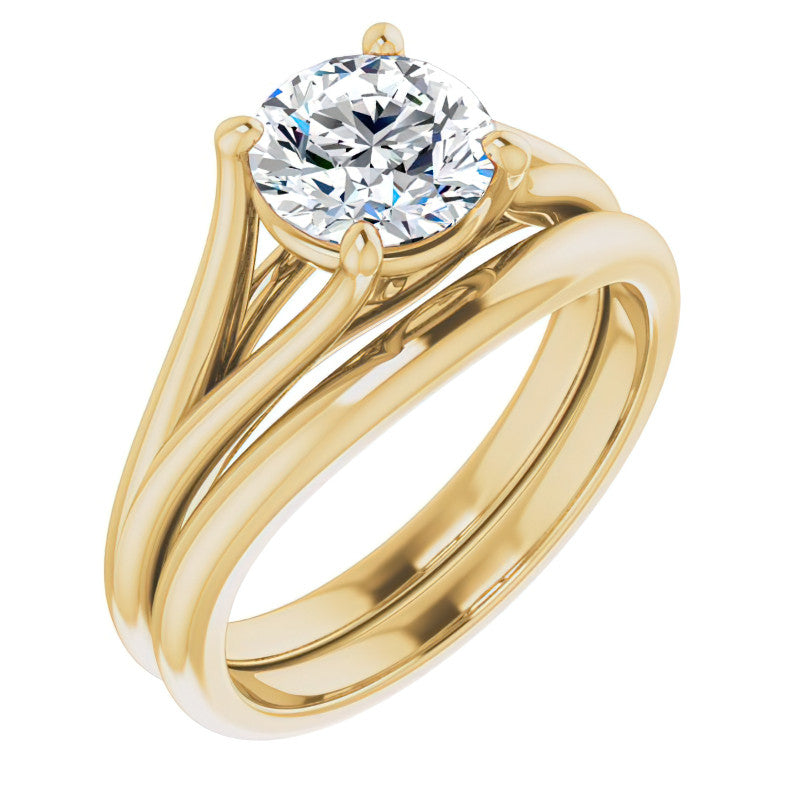 Split Shank Cathedral Round Brilliant Moissanite Solitaire Ring