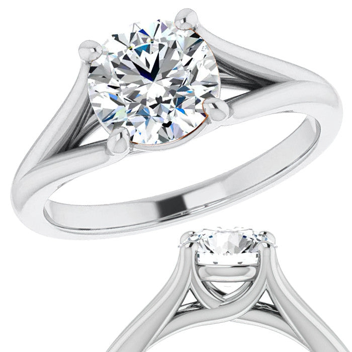 Split Shank Cathedral Round Brilliant Moissanite Solitaire Ring