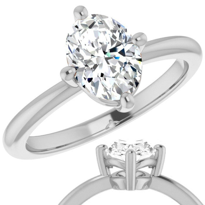 2mm Kite-Set Oval Moissanite Solitaire Ring