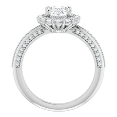 Antique Style Oval Halo Moissanite Engagement Ring with Milgrain