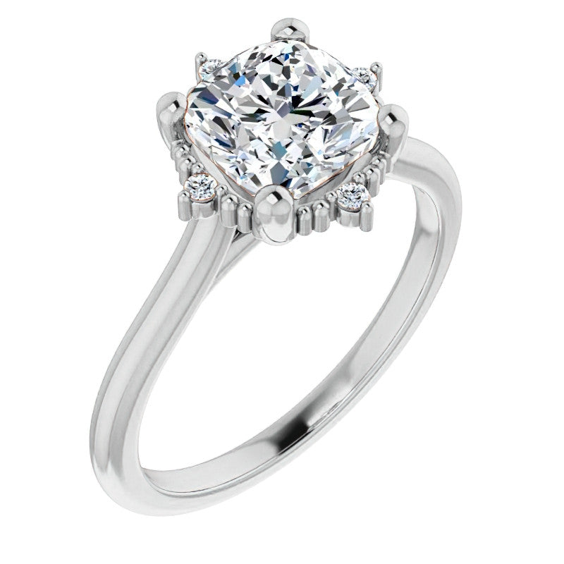 Petite Halo Cushion Moissanite Cathedral Engagement Ring