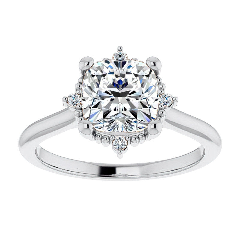 Petite Halo Cushion Moissanite Cathedral Engagement Ring