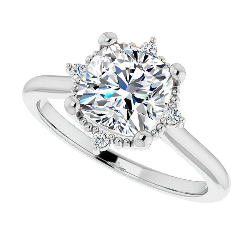 Petite Halo Cushion Moissanite Cathedral Engagement Ring