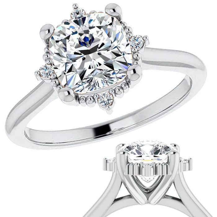 Petite Halo Cushion Moissanite Cathedral Engagement Ring