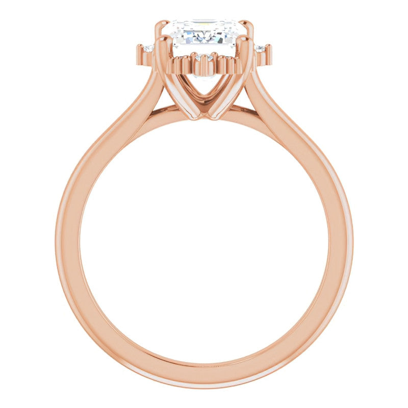 Petite Halo Emerald / Radiant Moissanite Cathedral Engagement Ring