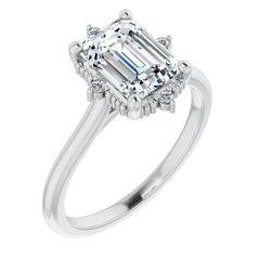 Petite Halo Emerald / Radiant Moissanite Cathedral Engagement Ring