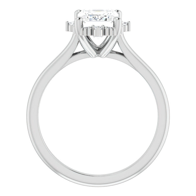 Petite Halo Emerald / Radiant Moissanite Cathedral Engagement Ring