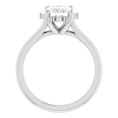 Petite Halo Emerald / Radiant Moissanite Cathedral Engagement Ring