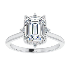 Petite Halo Emerald / Radiant Moissanite Cathedral Engagement Ring