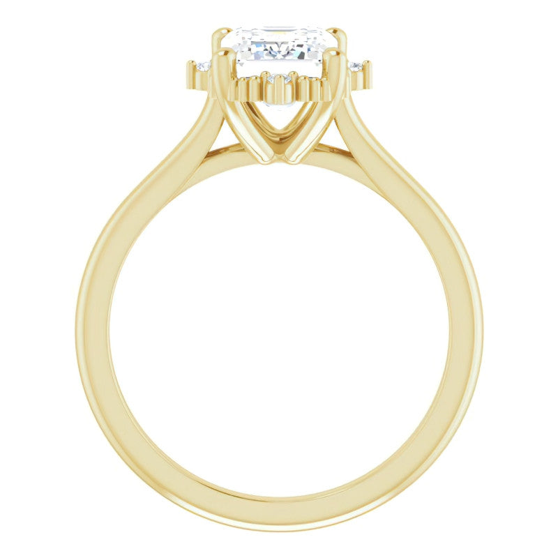 Petite Halo Emerald / Radiant Moissanite Cathedral Engagement Ring