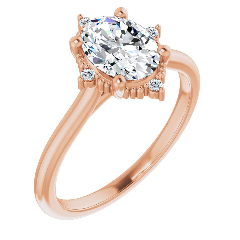 Petite Halo Oval Moissanite Cathedral Engagement Ring