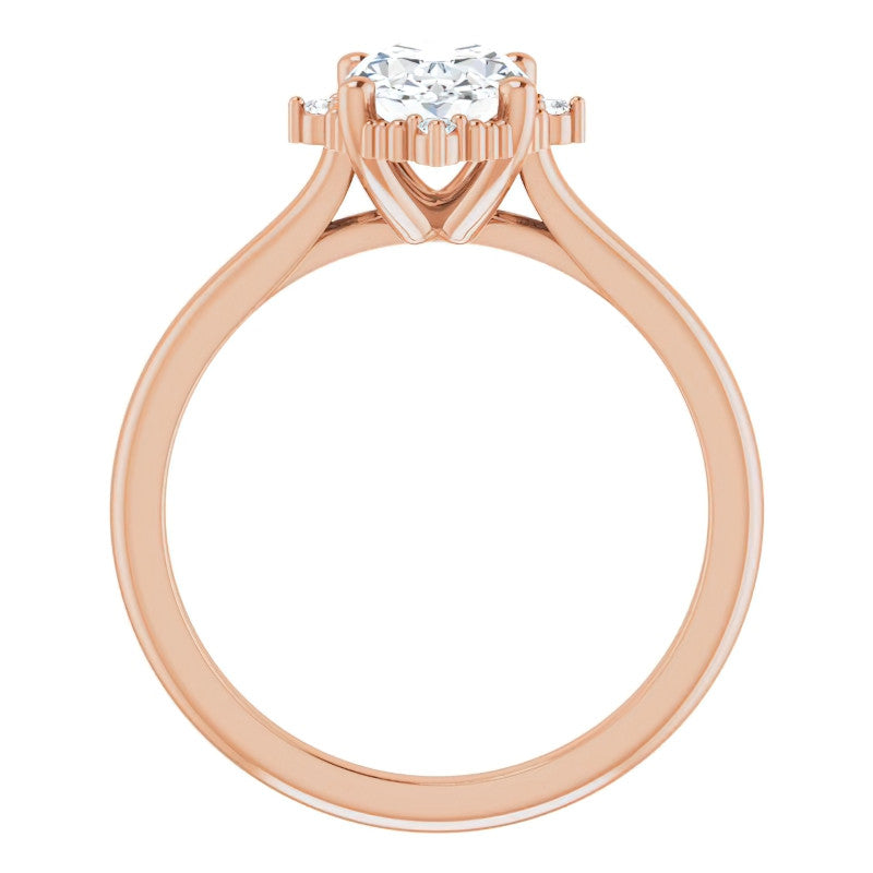 Petite Halo Oval Moissanite Cathedral Engagement Ring