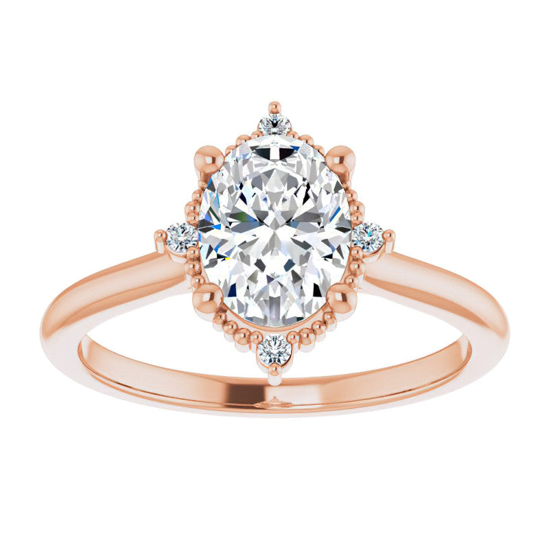 Petite Halo Oval Moissanite Cathedral Engagement Ring