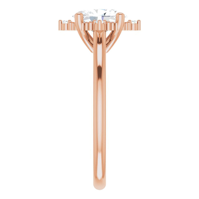Petite Halo Oval Moissanite Cathedral Engagement Ring