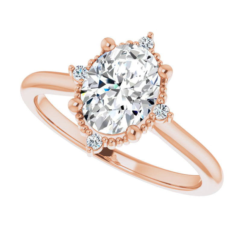 Petite Halo Oval Moissanite Cathedral Engagement Ring