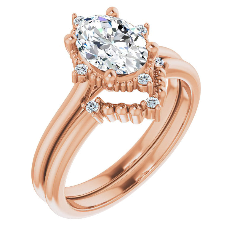 Petite Halo Oval Moissanite Cathedral Engagement Ring