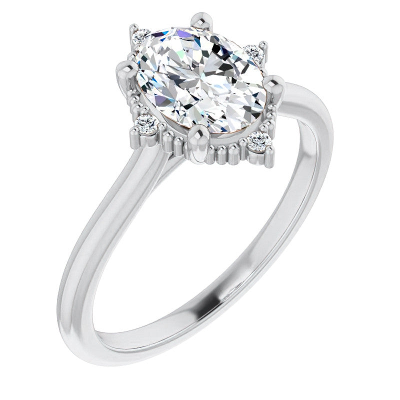 Petite Halo Oval Moissanite Cathedral Engagement Ring