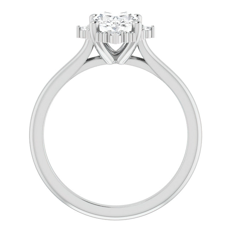 Petite Halo Oval Moissanite Cathedral Engagement Ring