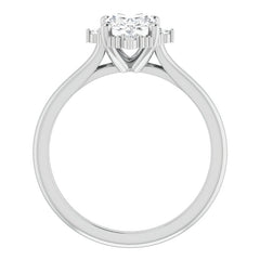 Petite Halo Oval Moissanite Cathedral Engagement Ring