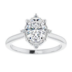 Petite Halo Oval Moissanite Cathedral Engagement Ring