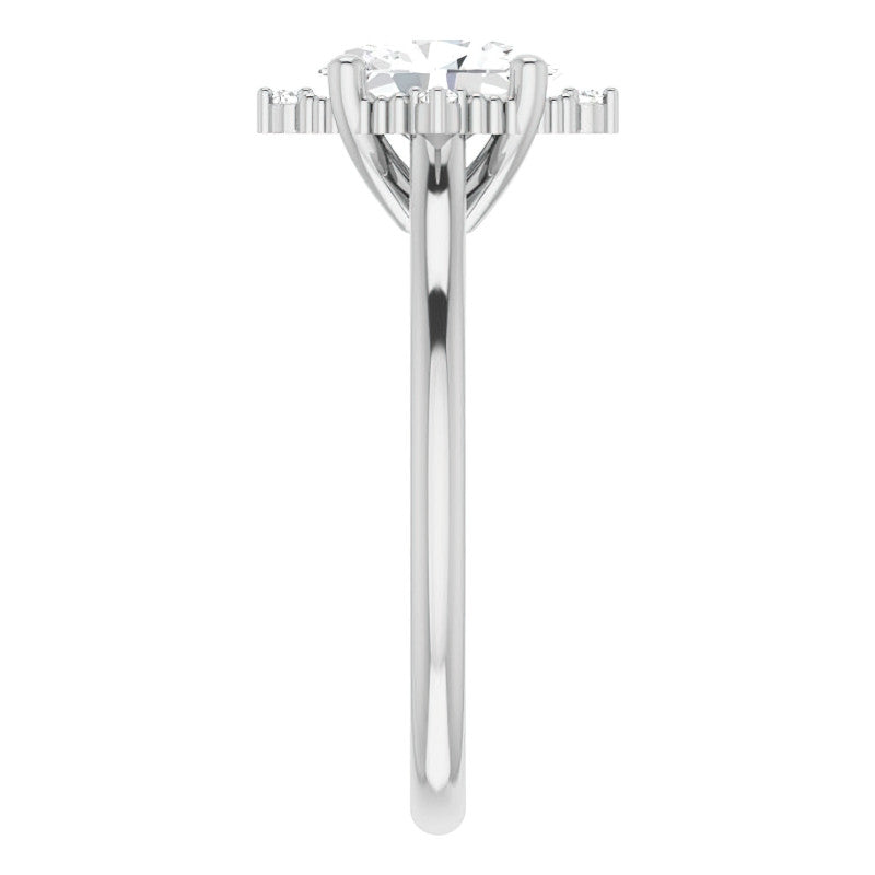 Petite Halo Oval Moissanite Cathedral Engagement Ring