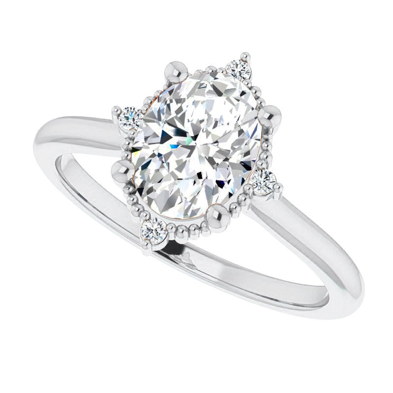 Petite Halo Oval Moissanite Cathedral Engagement Ring