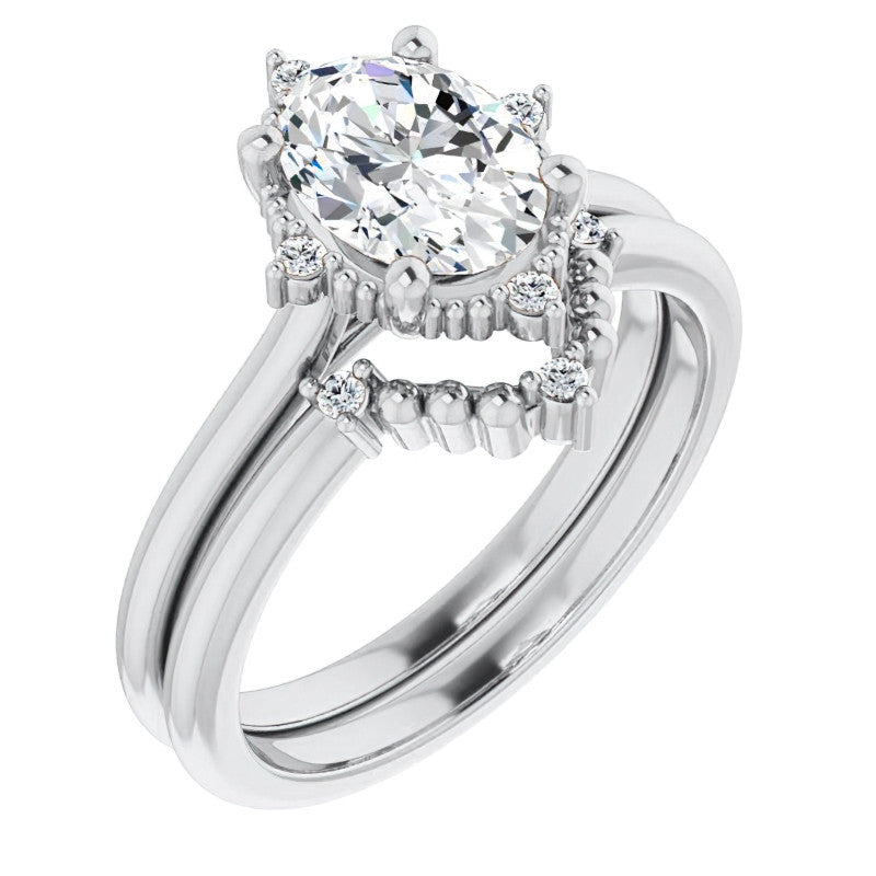 Petite Halo Oval Moissanite Cathedral Engagement Ring