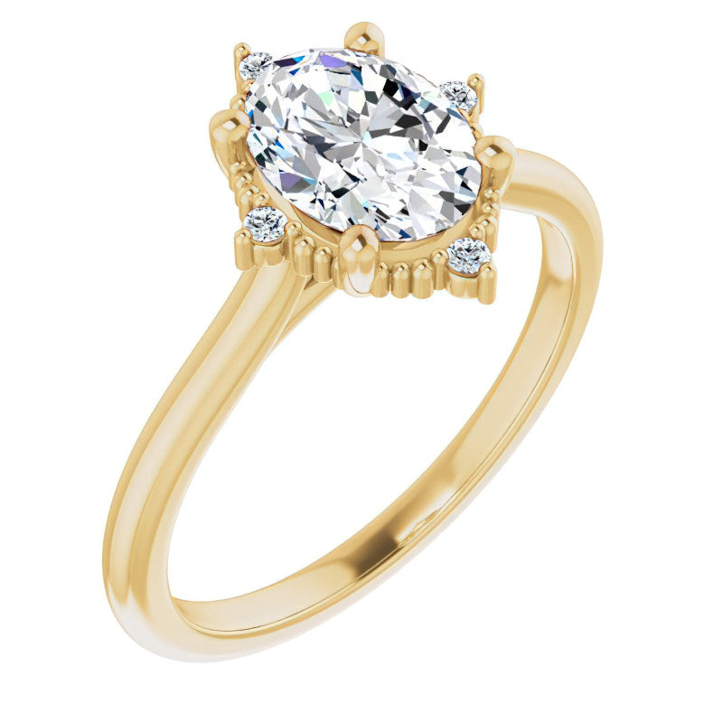 Petite Halo Oval Moissanite Cathedral Engagement Ring