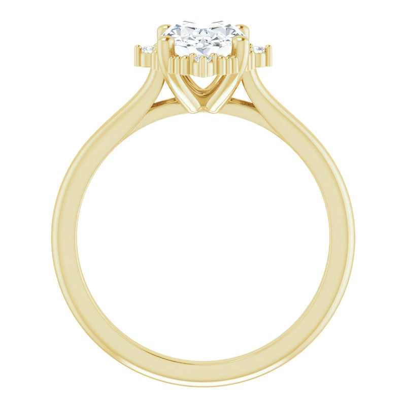 Petite Halo Oval Moissanite Cathedral Engagement Ring