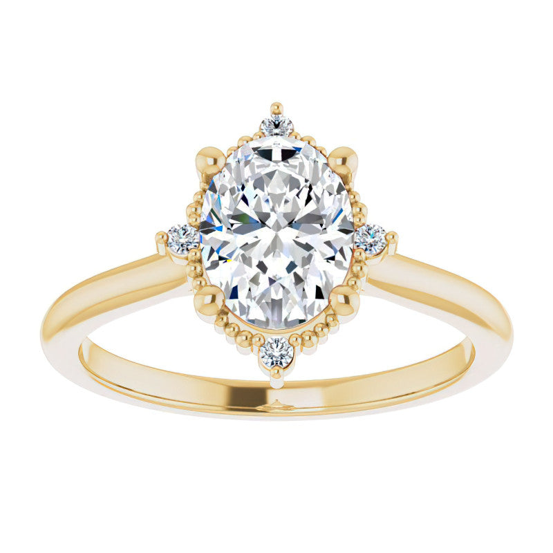 Petite Halo Oval Moissanite Cathedral Engagement Ring