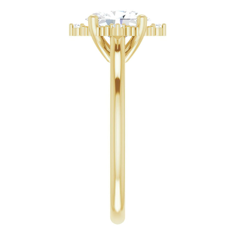 Petite Halo Oval Moissanite Cathedral Engagement Ring