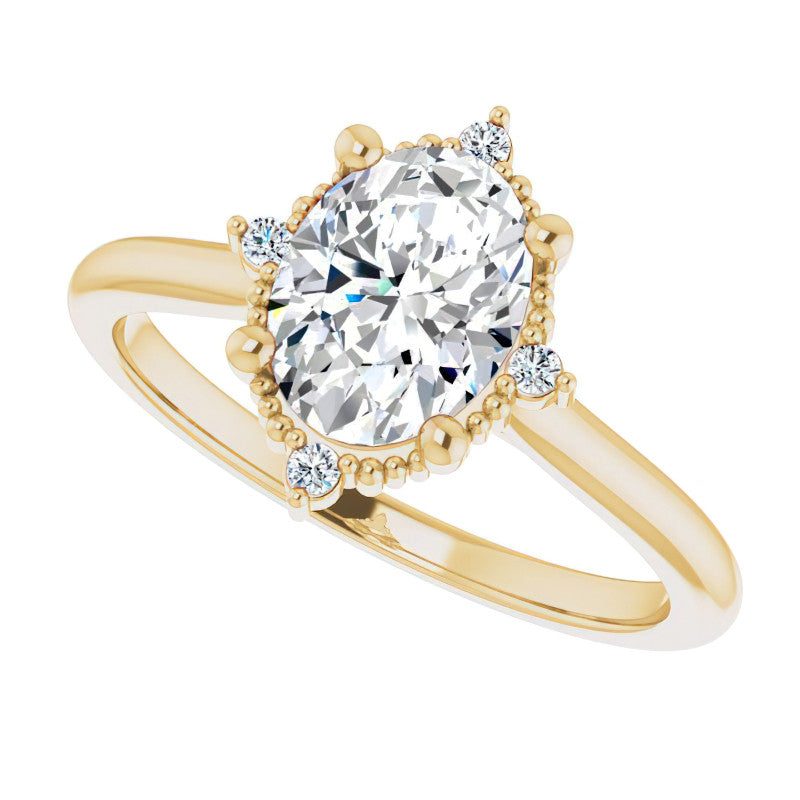 Petite Halo Oval Moissanite Cathedral Engagement Ring