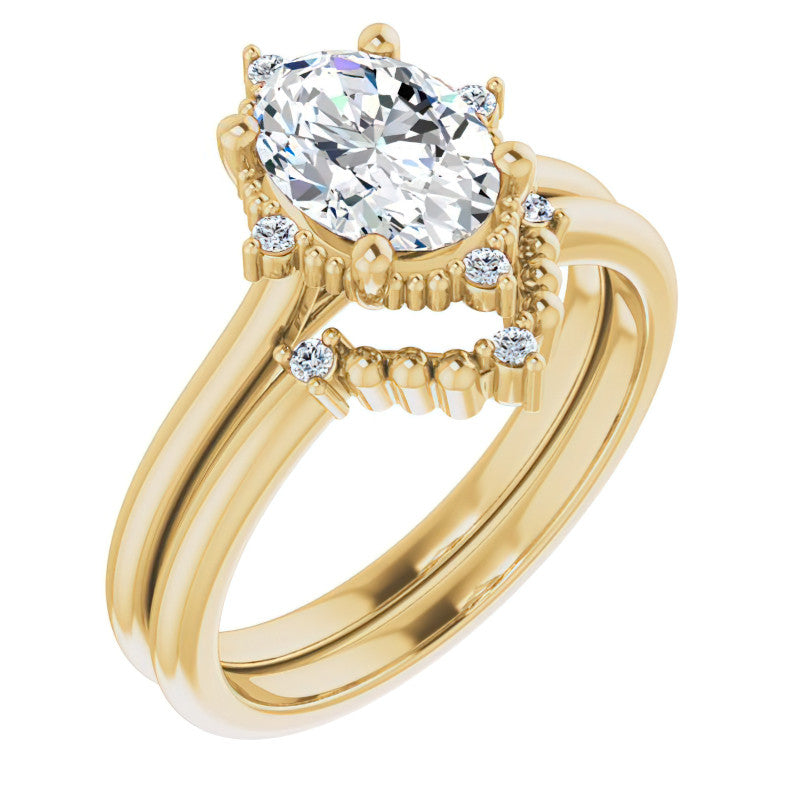Petite Halo Oval Moissanite Cathedral Engagement Ring