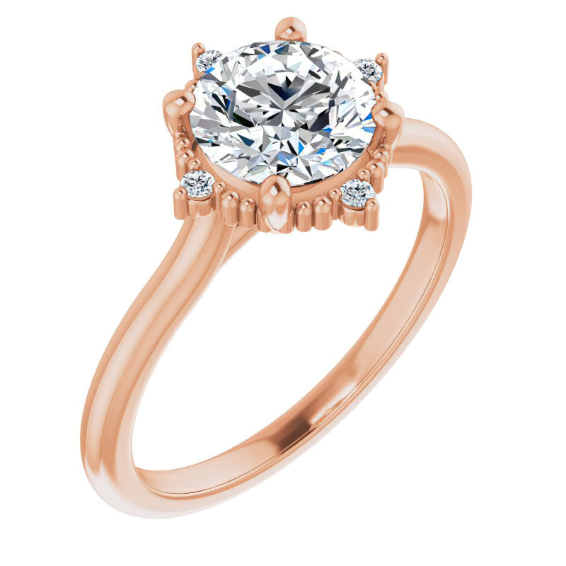 Petite Halo Round Brilliant Moissanite Cathedral Engagement Ring