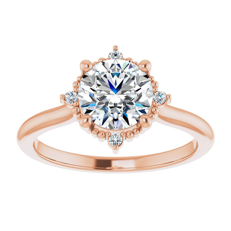 Petite Halo Round Brilliant Moissanite Cathedral Engagement Ring