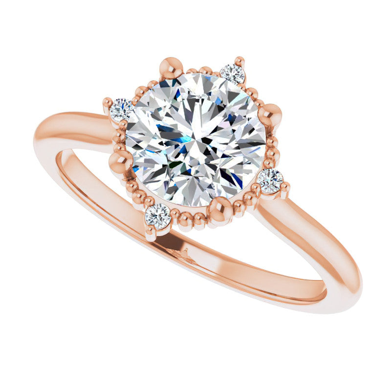 Petite Halo Round Brilliant Moissanite Cathedral Engagement Ring