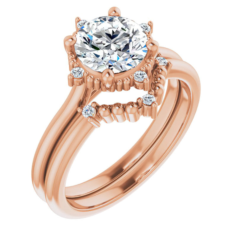 Petite Halo Round Brilliant Moissanite Cathedral Engagement Ring