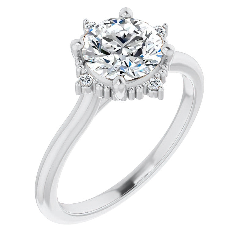 Petite Halo Round Brilliant Moissanite Cathedral Engagement Ring
