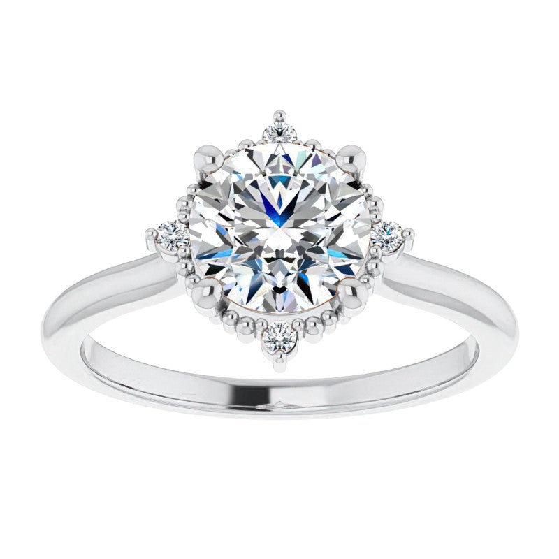 Petite Halo Round Brilliant Moissanite Cathedral Engagement Ring