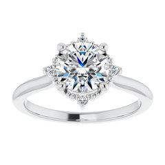 Petite Halo Round Brilliant Moissanite Cathedral Engagement Ring