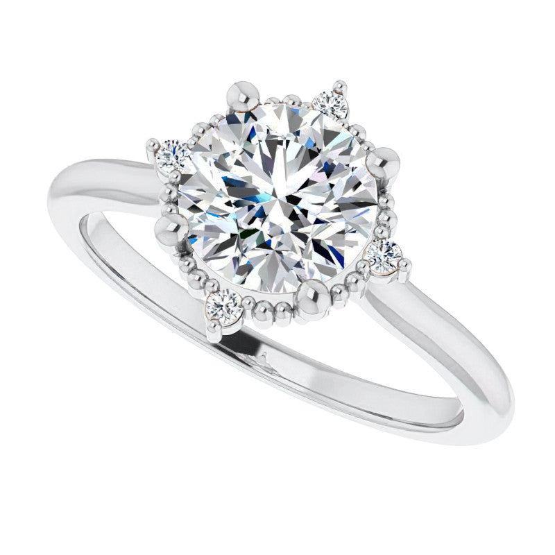 Petite Halo Round Brilliant Moissanite Cathedral Engagement Ring