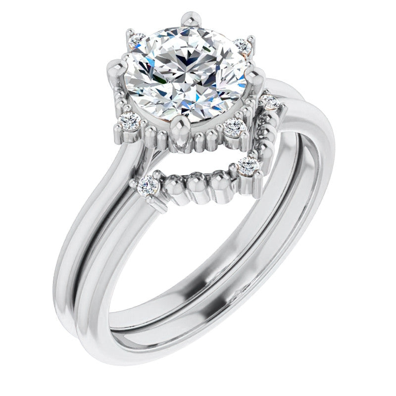 Petite Halo Round Brilliant Moissanite Cathedral Engagement Ring
