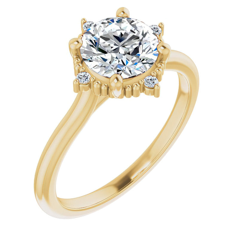 Petite Halo Round Brilliant Moissanite Cathedral Engagement Ring