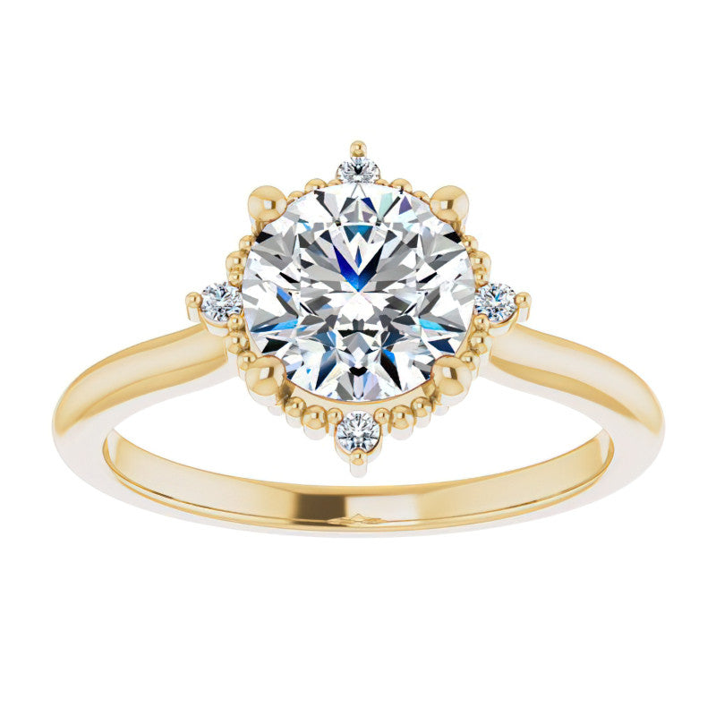 Petite Halo Round Brilliant Moissanite Cathedral Engagement Ring