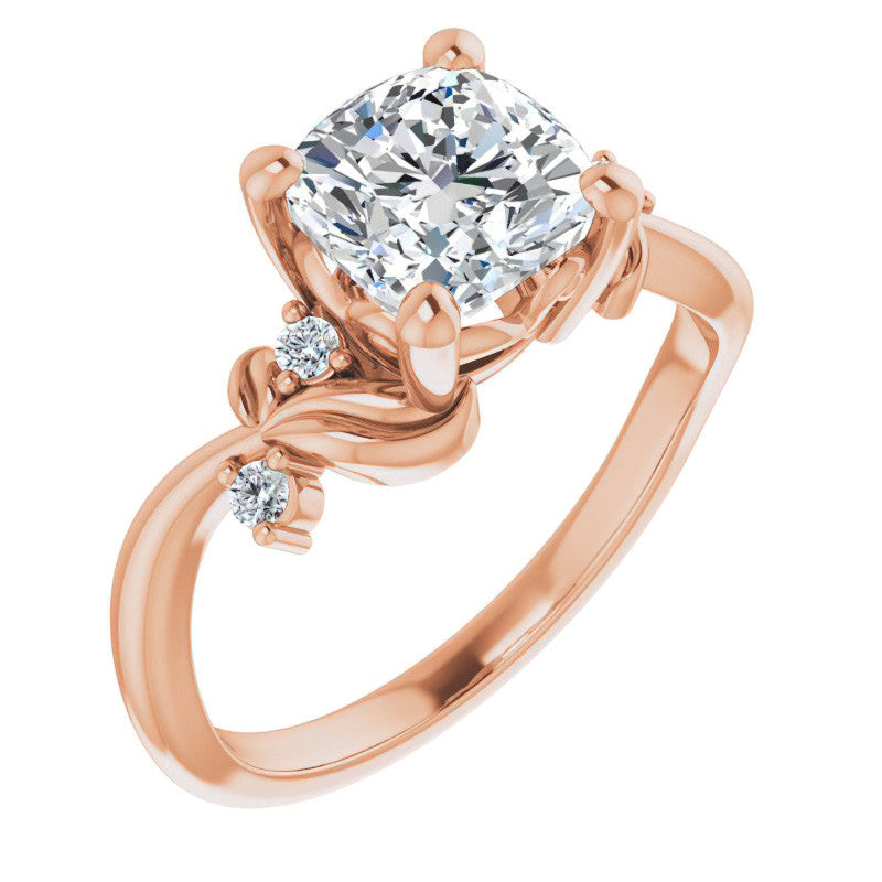 Cushion Floral Detail Moissanite Engagement Ring