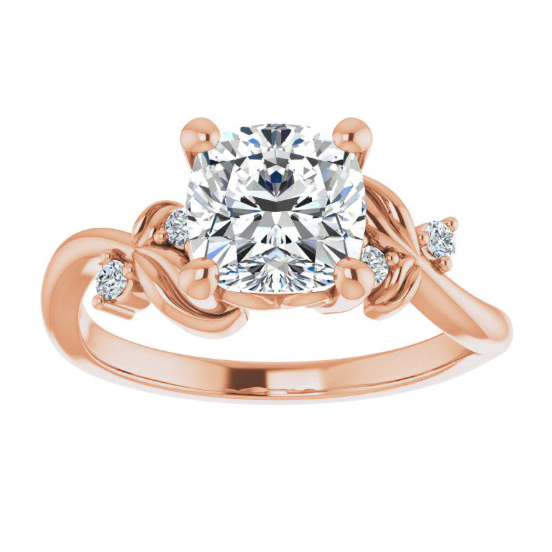 Cushion Floral Detail Moissanite Engagement Ring