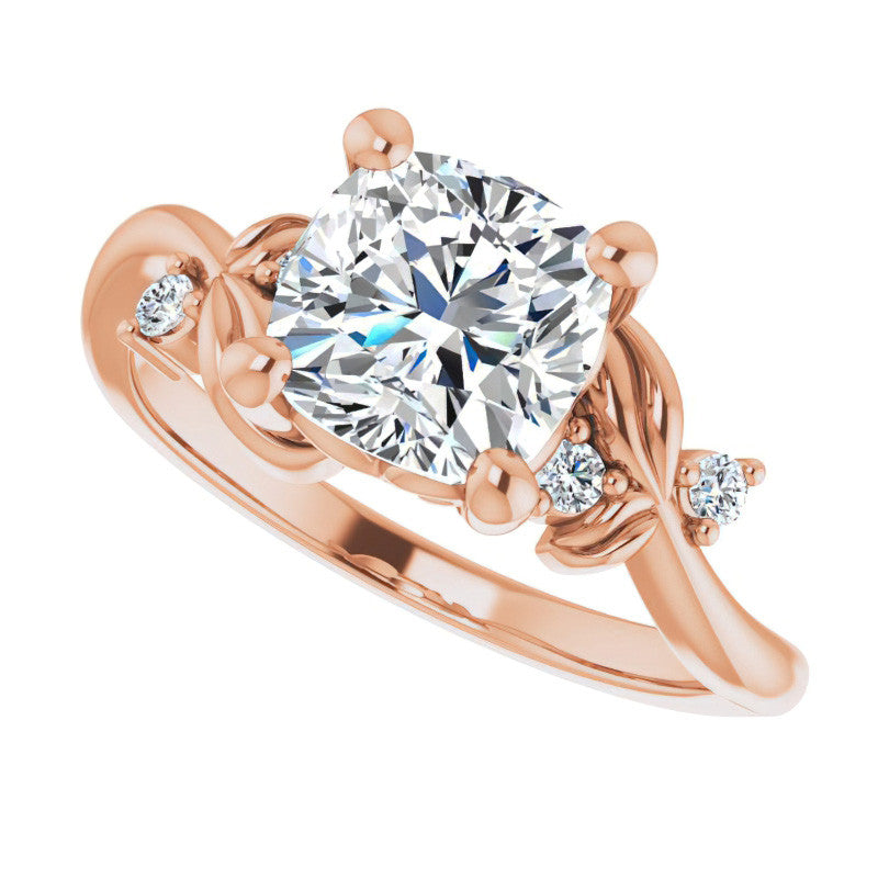 Cushion Floral Detail Moissanite Engagement Ring