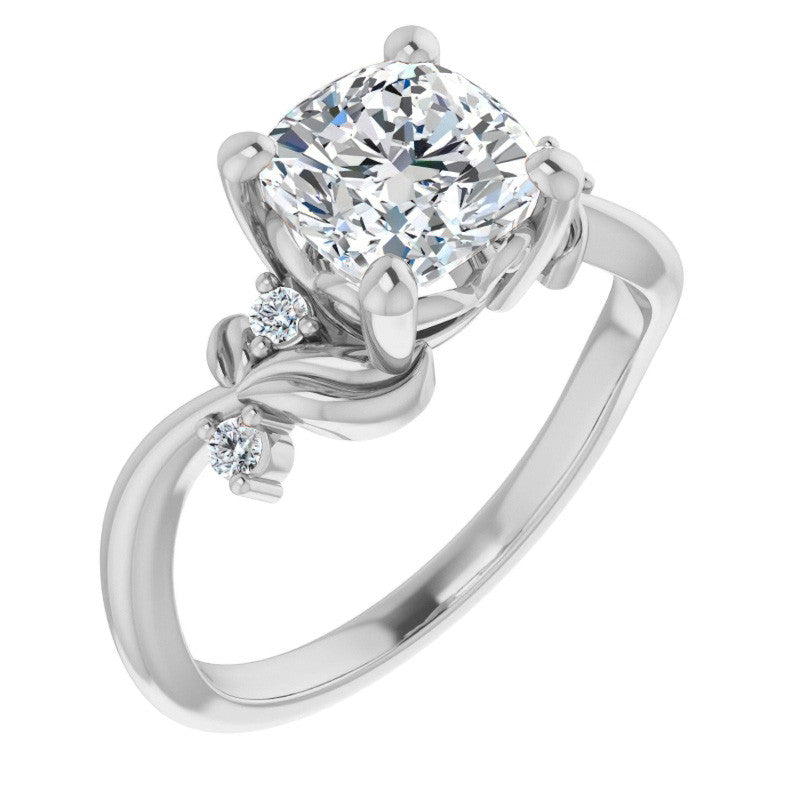 Cushion Floral Detail Moissanite Engagement Ring